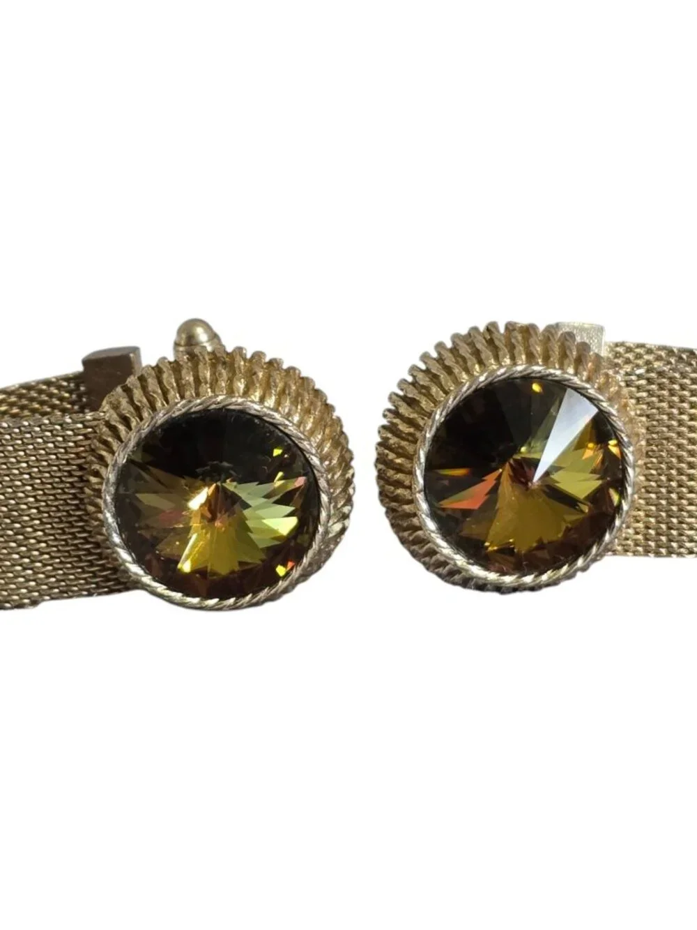 Vintage Dante Gold Tone Wrap Around Cufflinks Rivoli Rhinestone Green/Gold Shift